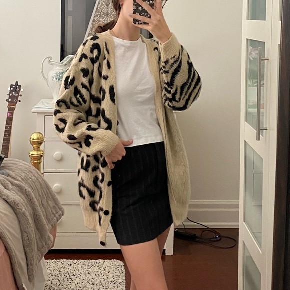 Topshop Leopard Print Oversized Fuzzy 